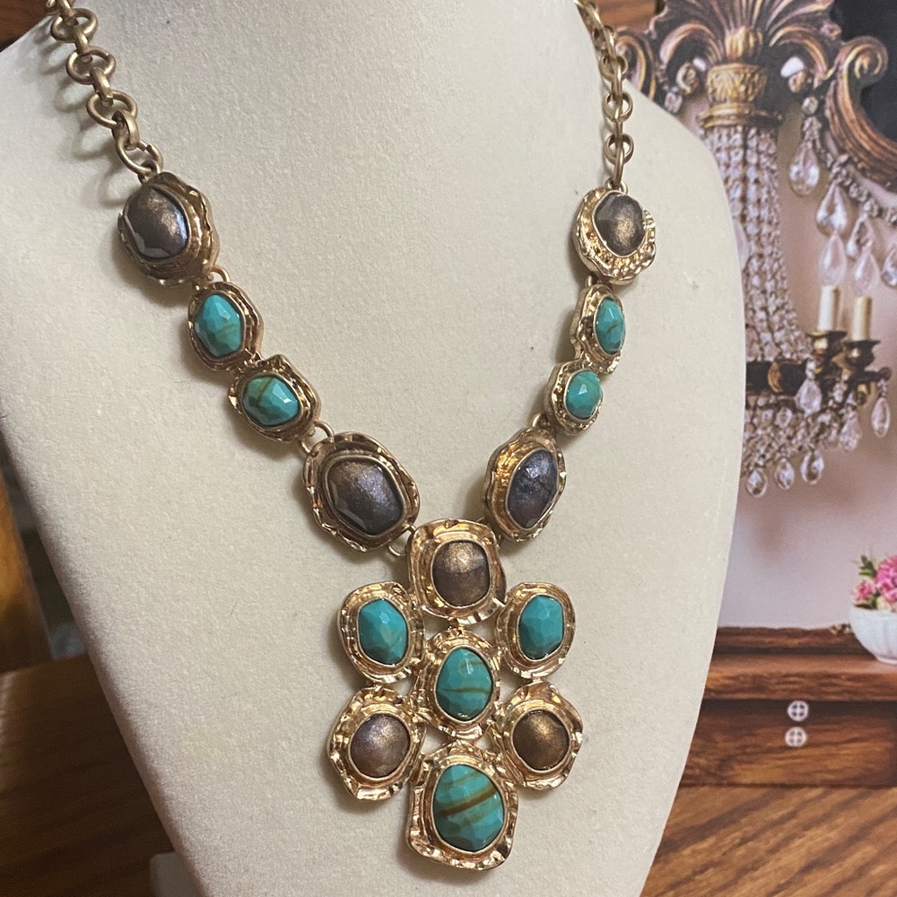 Gold and Turquoise Statement Necklace